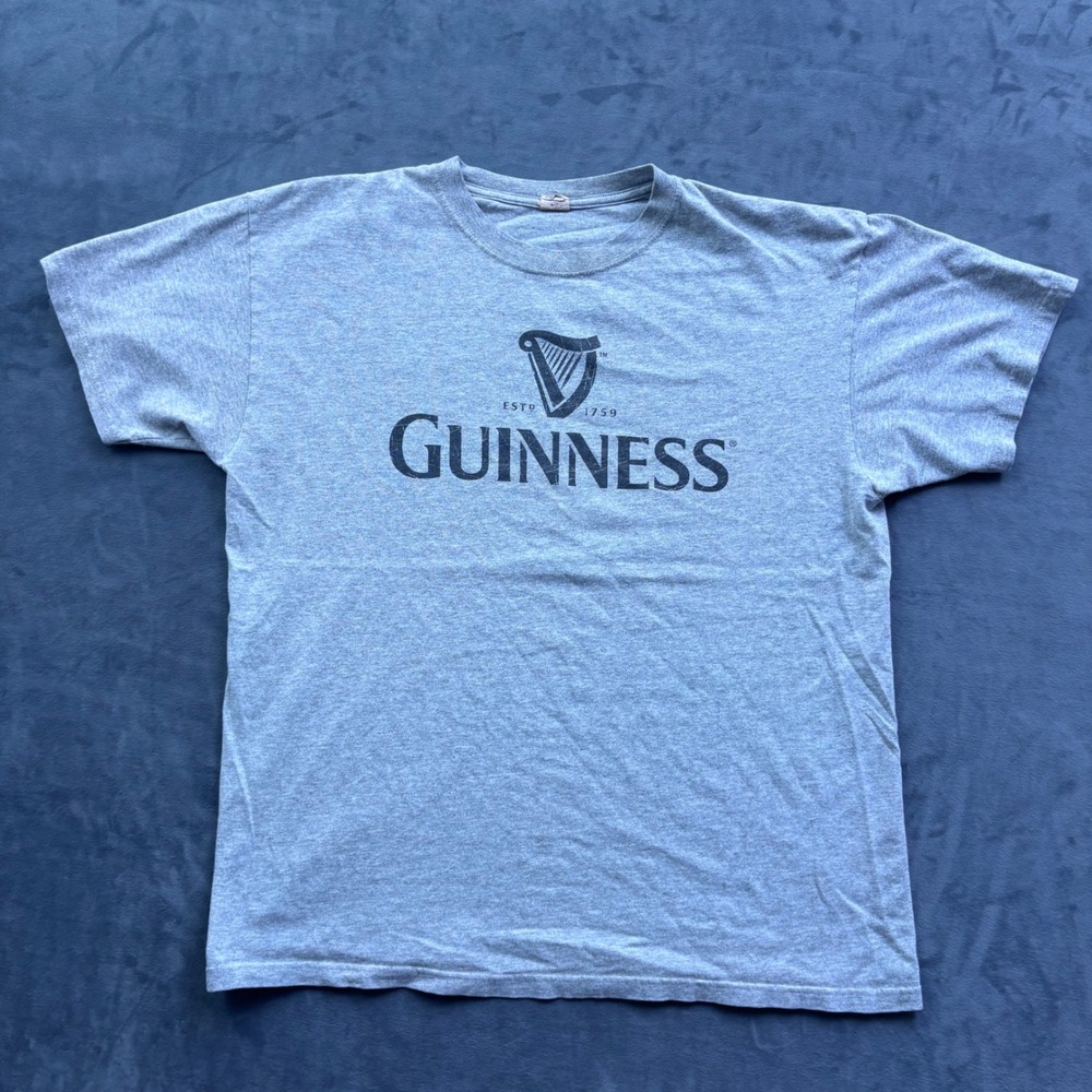 Vintage Guinness Beer Graphic T-Shirt Gray Anvil Harp Logo Est 1759 Mens XL
